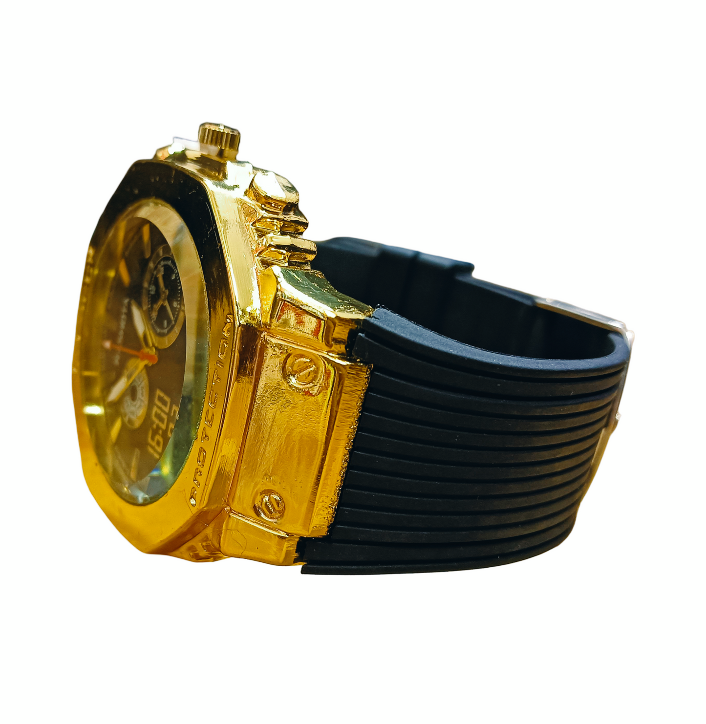 Gold plated and Blue G-Shock Watch with Black Band