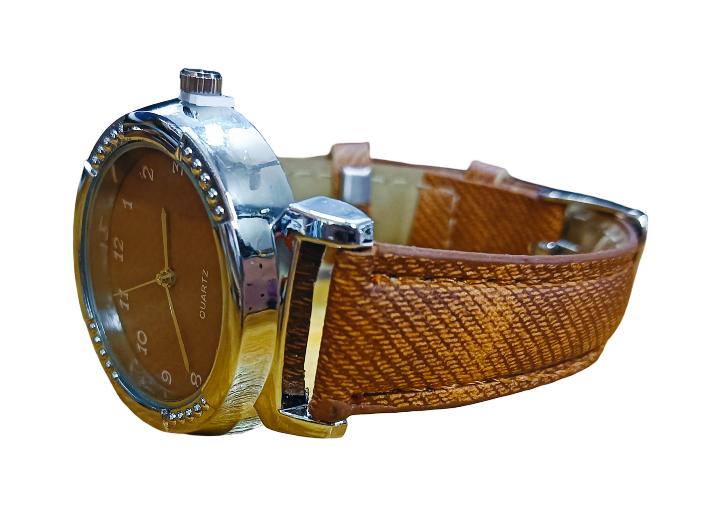 Elegant Quartz Watch with Brown Strap