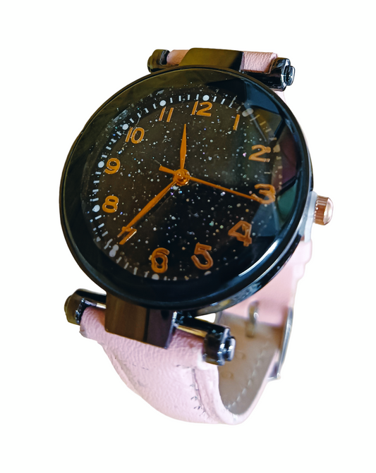 Elegant Pink Watch with Black Dial - Timeless Style for Women