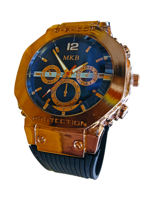 MKB Collection Gold-Toned Watch with Blue Dial for