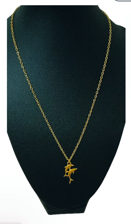 Gold Plated Double Dolphin Necklace - Oceanic Elegance