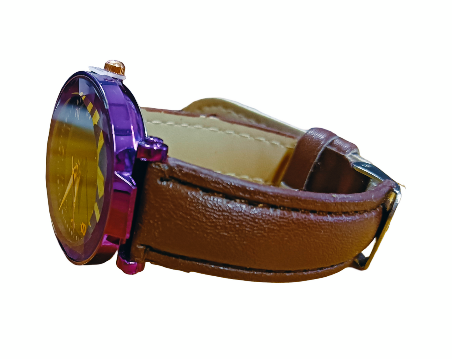 Cosmic Purple Leather Watch - A Celestial Timepiece
