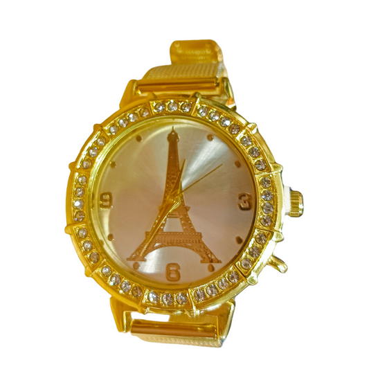 Gold plated Eiffel Tower Watch with Crystal Accents