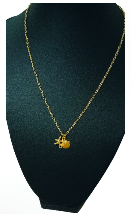 Gold Plated Starfish and Shell Necklace - Coastal Elegance